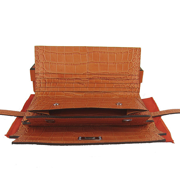 High Quality Hermes Kelly Crocodile Veins Long Clutch Bag Orange H009 Replica